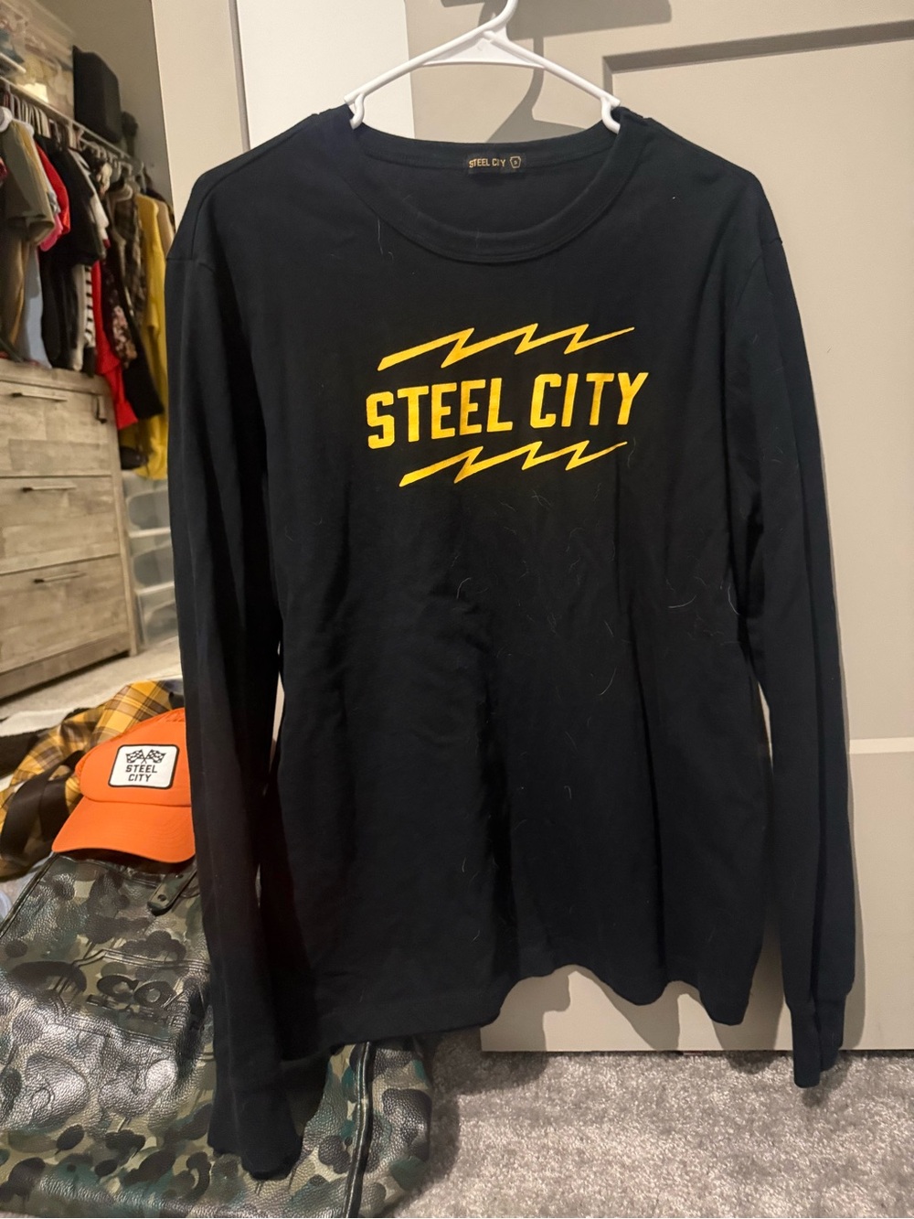 Steel City Long-Sleeve Graphic Tee - Black with Yellow Logo